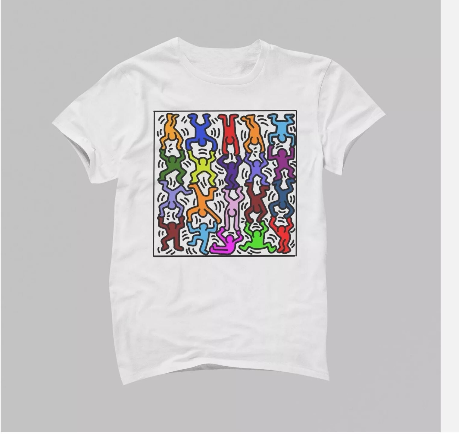 Keith Haring Multi-Color Acrobats White Short Sleeved T-Shirt gallery