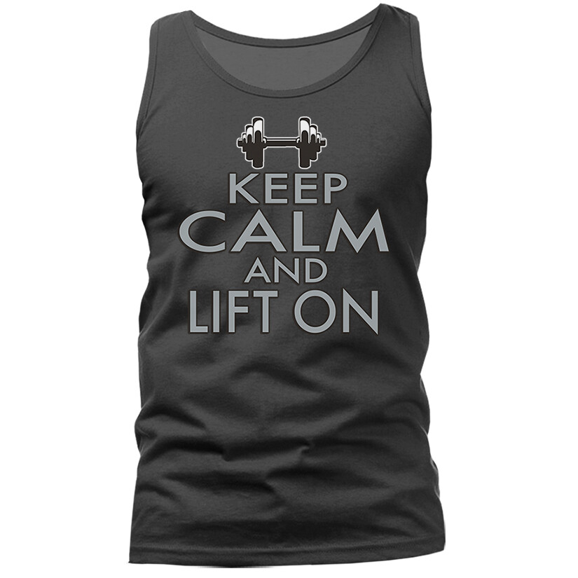 Keep Calm & lift on. Gym Exercise Funny Joke Humor Graphic Tank Top