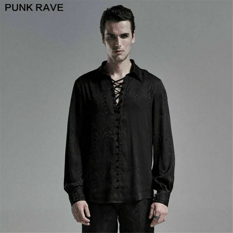 Men Gothic Gorgeous Jacquard Shirts Retro Formal Prom Party Long Sleeve Blouses