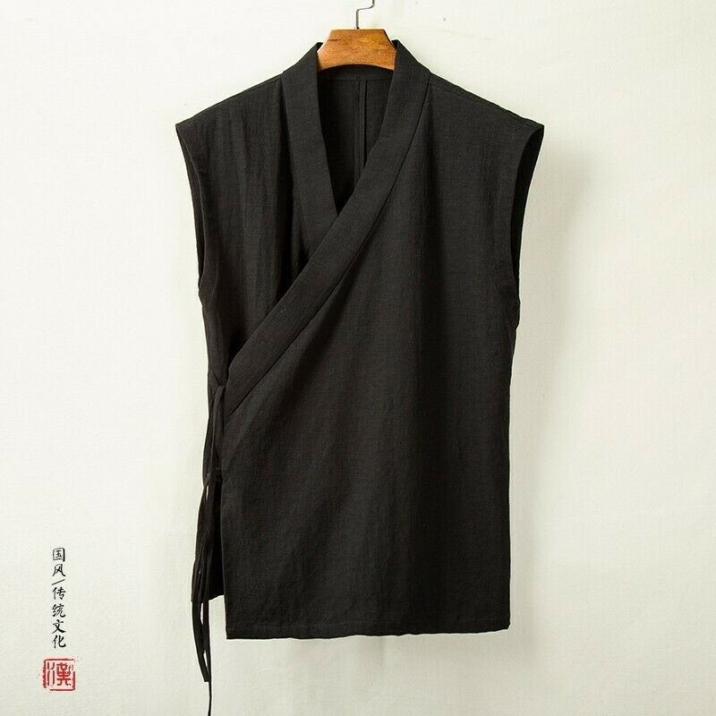 Chinese style of Hanfu Cotton Linen Vest Sleeveless Waistcoat Shirt Tops