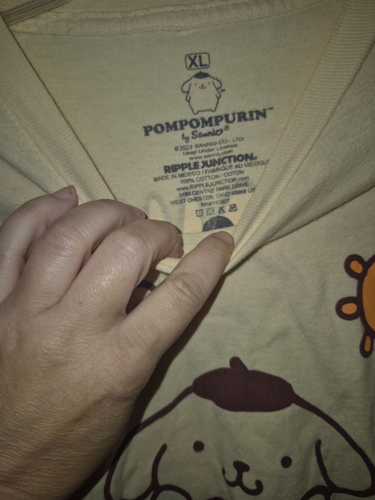 Ripple Junction Sanrio Pompompurin Baguette Yellow Tee Shirt Size XL gallery
