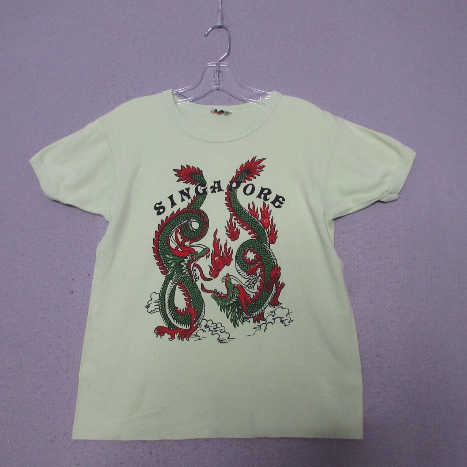 Vintage Golden Wheel Souvenir Shirt 34 Green Singapore Dragon Ying Yang 60s 70s gallery