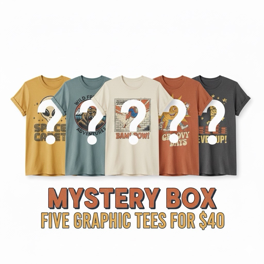 Mystery Five-Pack Graphic Tees – 5 unique designs, unisex, M  #graphictee