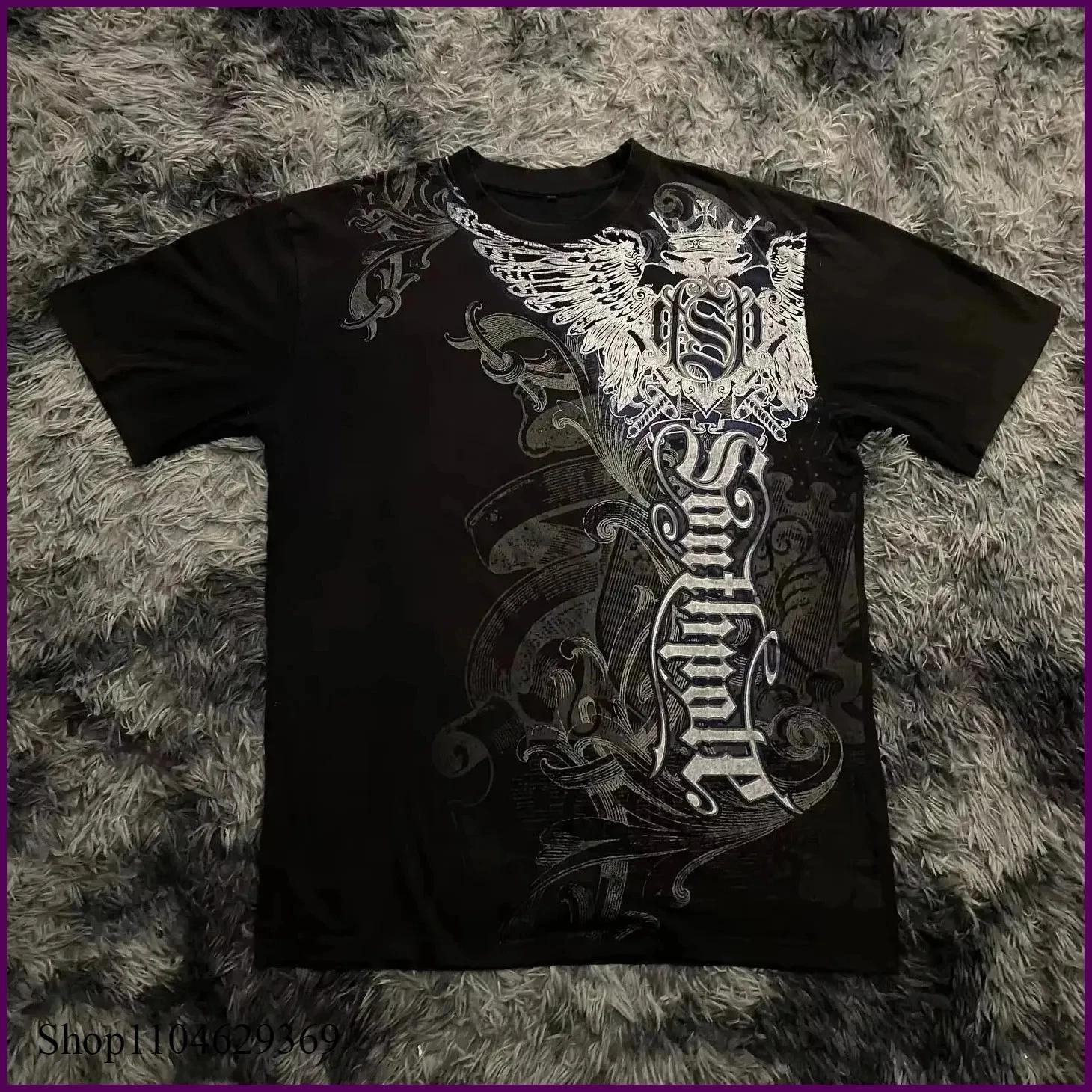 Classic Y2k Gothic Style T-shirt Print Oversized T Shirt High Street Shirts gallery