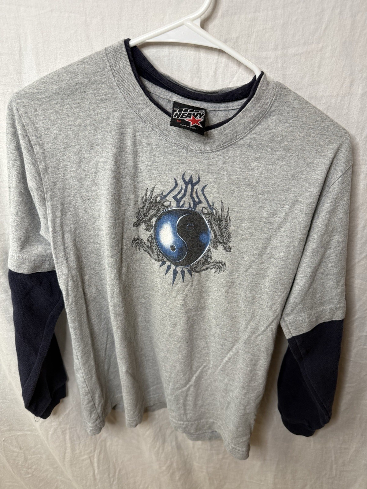 Top Heavy Y2k Men's M Gray Long Sleeve Crew Neck Graphic T-Shirt Tiger Yin Yang gallery