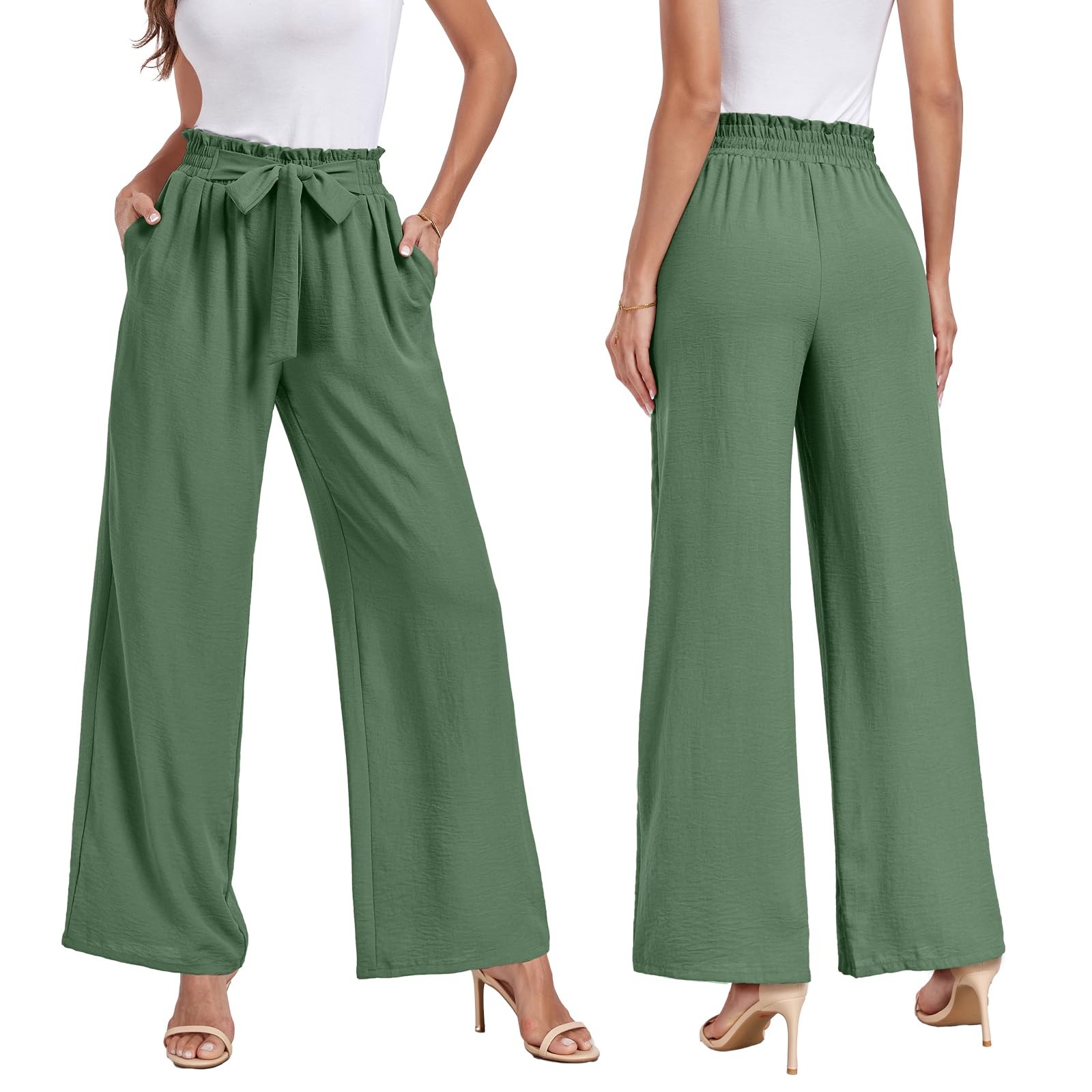 Linen White Wide Leg Women Palazzo Work Lounge Business Office Camo Pants Sum... gallery
