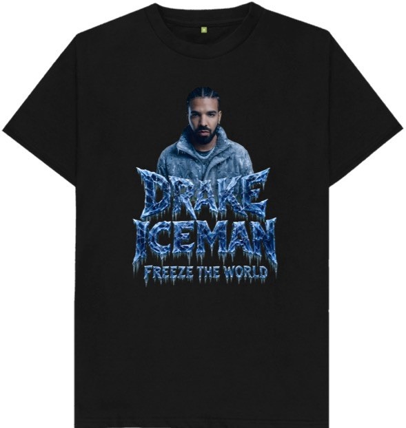 Drake Iceman “Freeze the World” Graphic Print T-Shirt Black M Cotton Crew