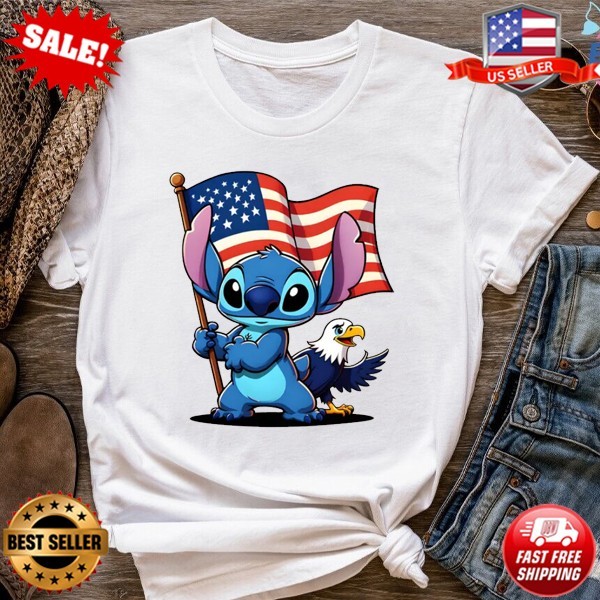 Stitch 4th of July Patriotic T-Shirt, American Flag Eagle T-Shirt S-5XL gallery