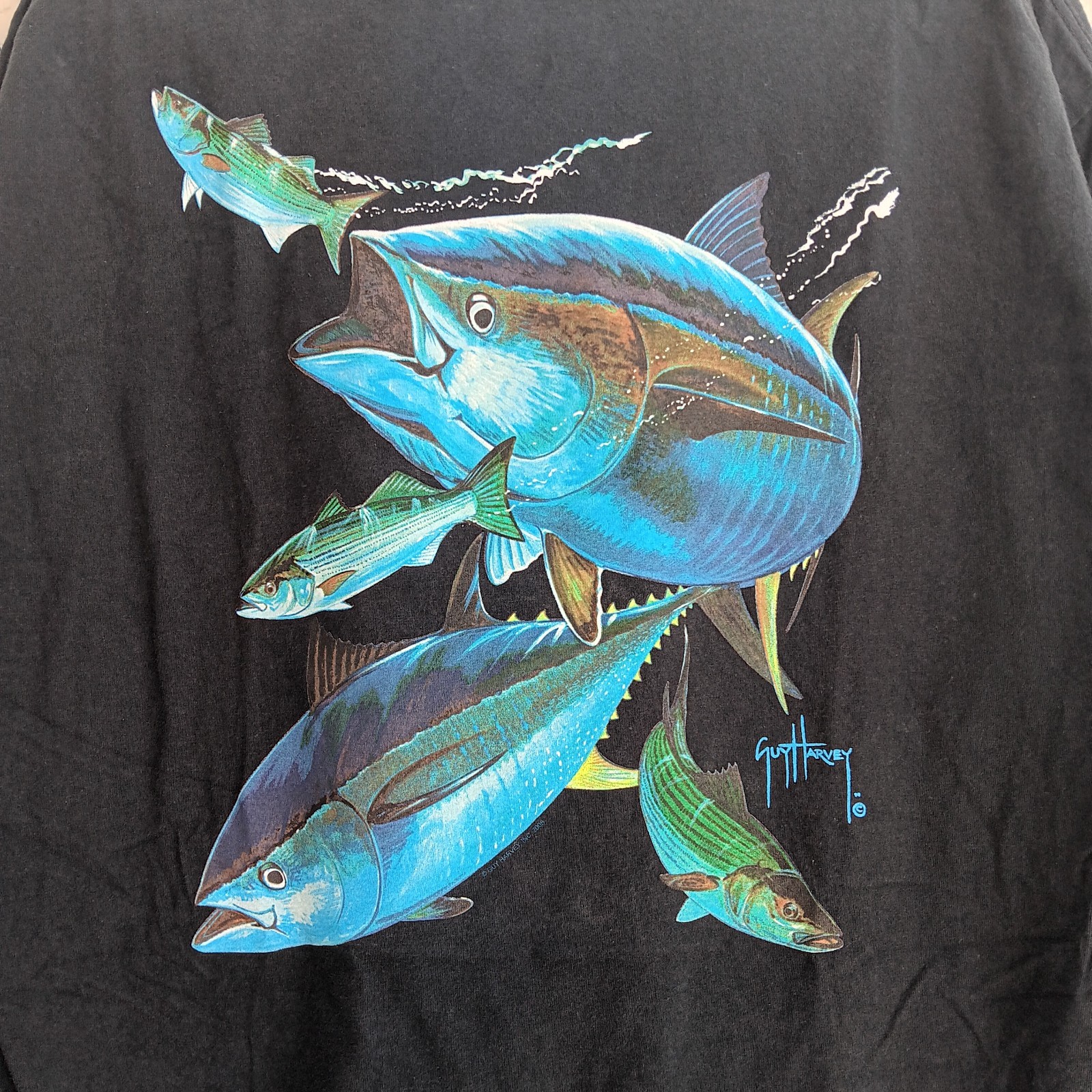 Guy Harvey By AFTCO Bluewater T Shirt Mens Sz XL Graphic Logo Pocket Black Flaw gallery