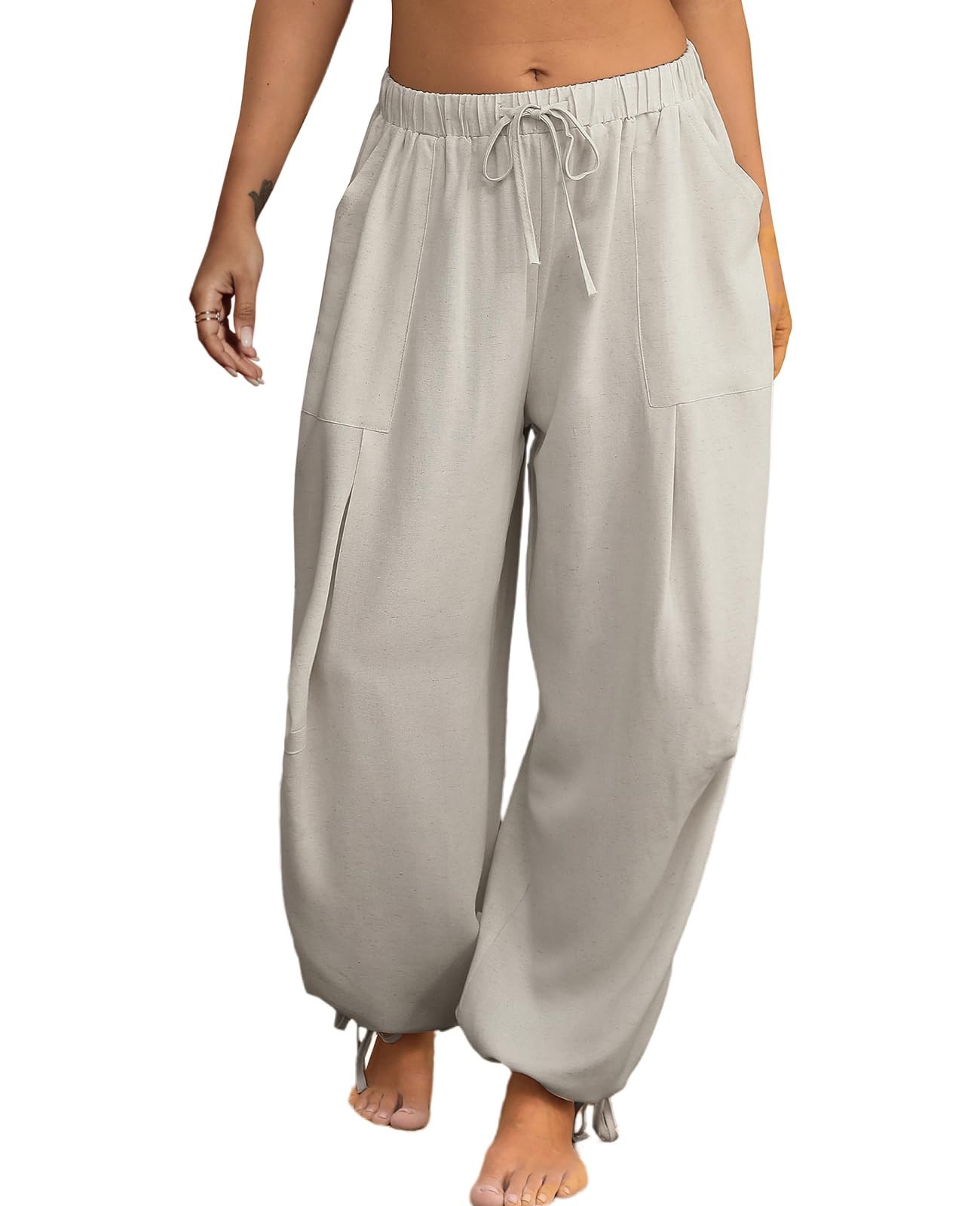 Plus Size Linen Pants for Women, Womens Drawstring Cotton Linen Pants Casual …