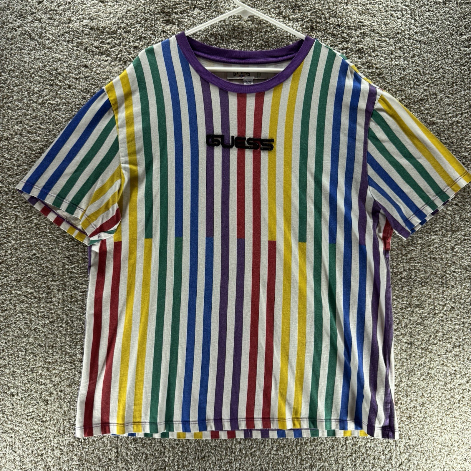 Guess x J Balvin Shirt Mens Extra Large Rainbow Stripes Multicolor Cotton 2020