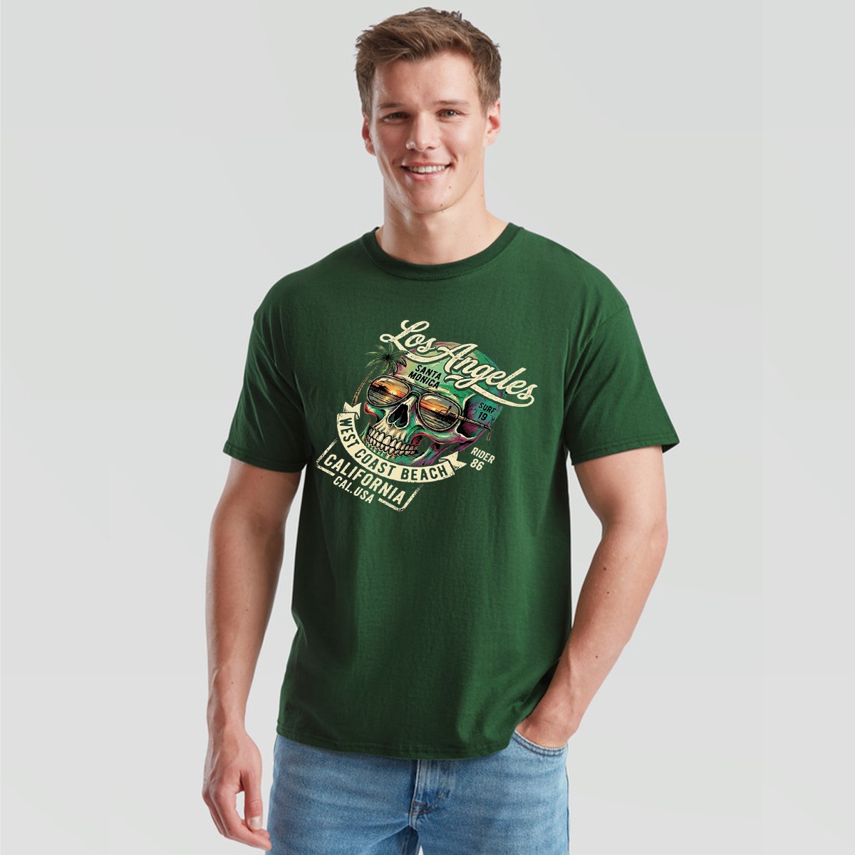 Los Angeles Surf Skull Surfing Mens T Shirt California Graphic Beach Style gallery