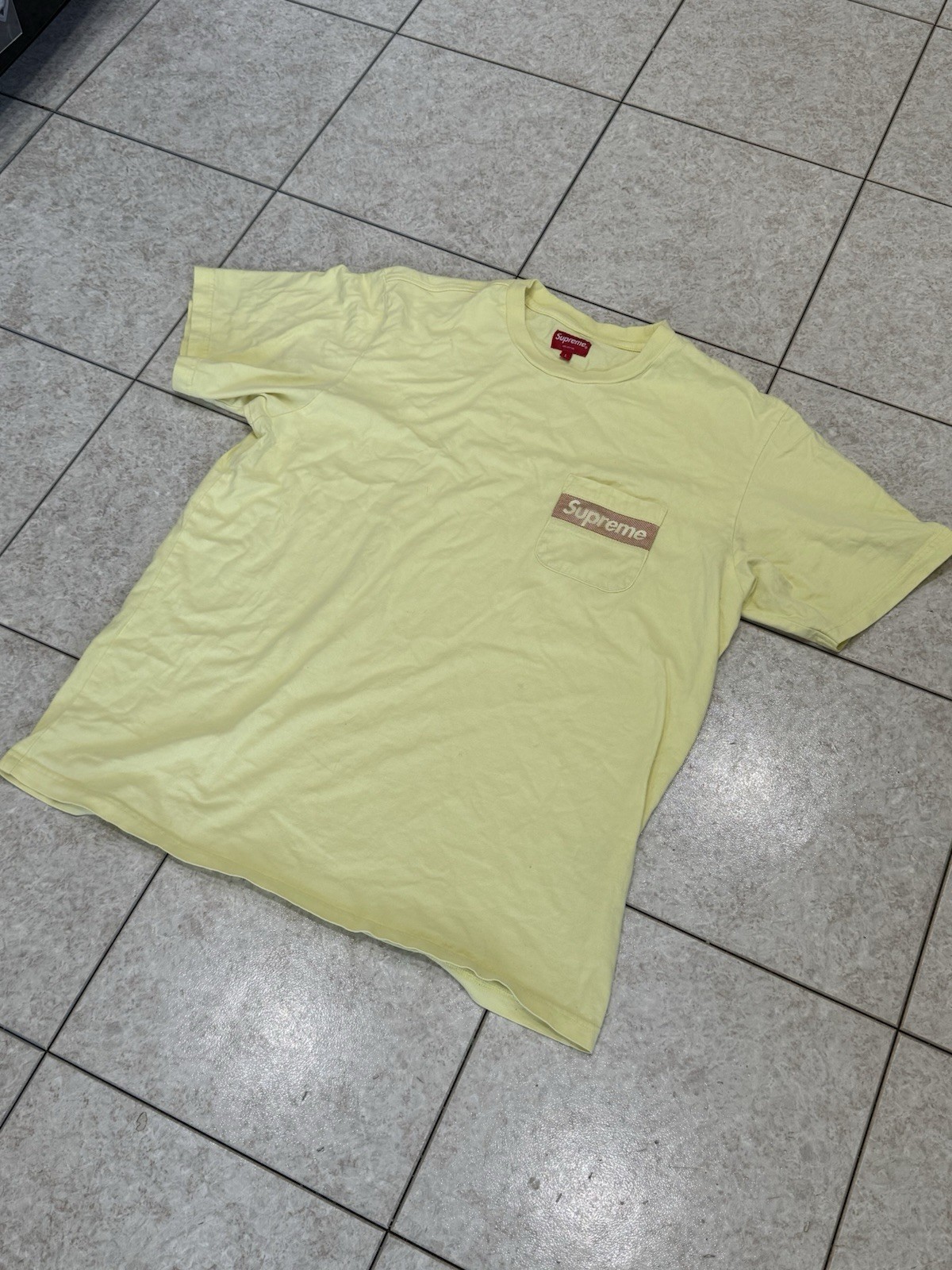 Supreme Mesh Stripe Pocket Tee – Large – Pale Yellow - SS19 gallery