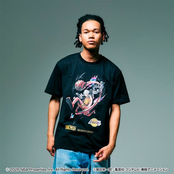 ONE PIECE × NBA T-Shirts Luffy x Los Angeles Lakers BLACK、White gallery