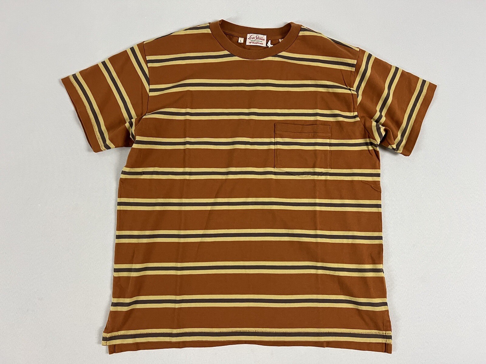 LEVIS VINTAGE CLOTHING LVC 1940’S SPLIT HEM T-SHIRT STRIPE BROWN/YELLOW L NWT