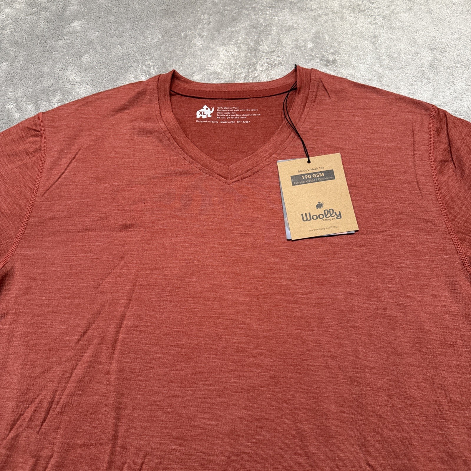 NWT Woolly Shirt Mens XL Red Merino Wool Short Sleeve V-Neck Tee Base Layer gallery