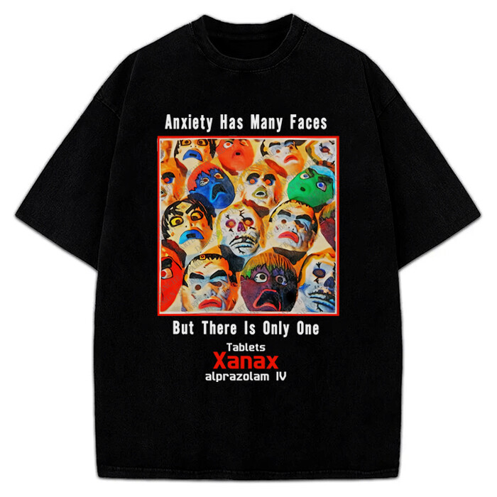 Xanax Anxiety Has Many Faces T-Shirt Vintage AD Retro Custom Graphic Tee gallery
