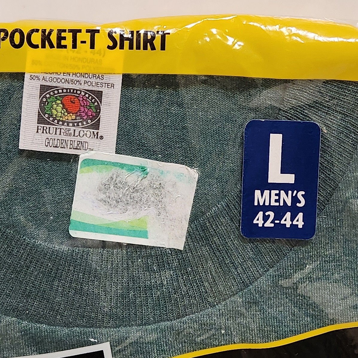 Vtg 1998 Fruit Of The Loom Pocket T Shirt SZ Large Lot of 2, Green Navy Blue gallery