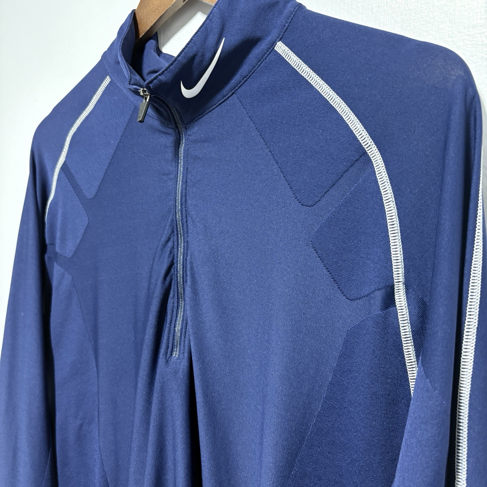 NIKE Golf Shirt Mens L Blue Dri Fit Long Sleeve 1/4 Zip Stretch Knit Activewear gallery