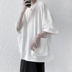 Men Big Pocket T Shirt Loose Oversized Raglan Half Sleeve Tee Tops Harajuku