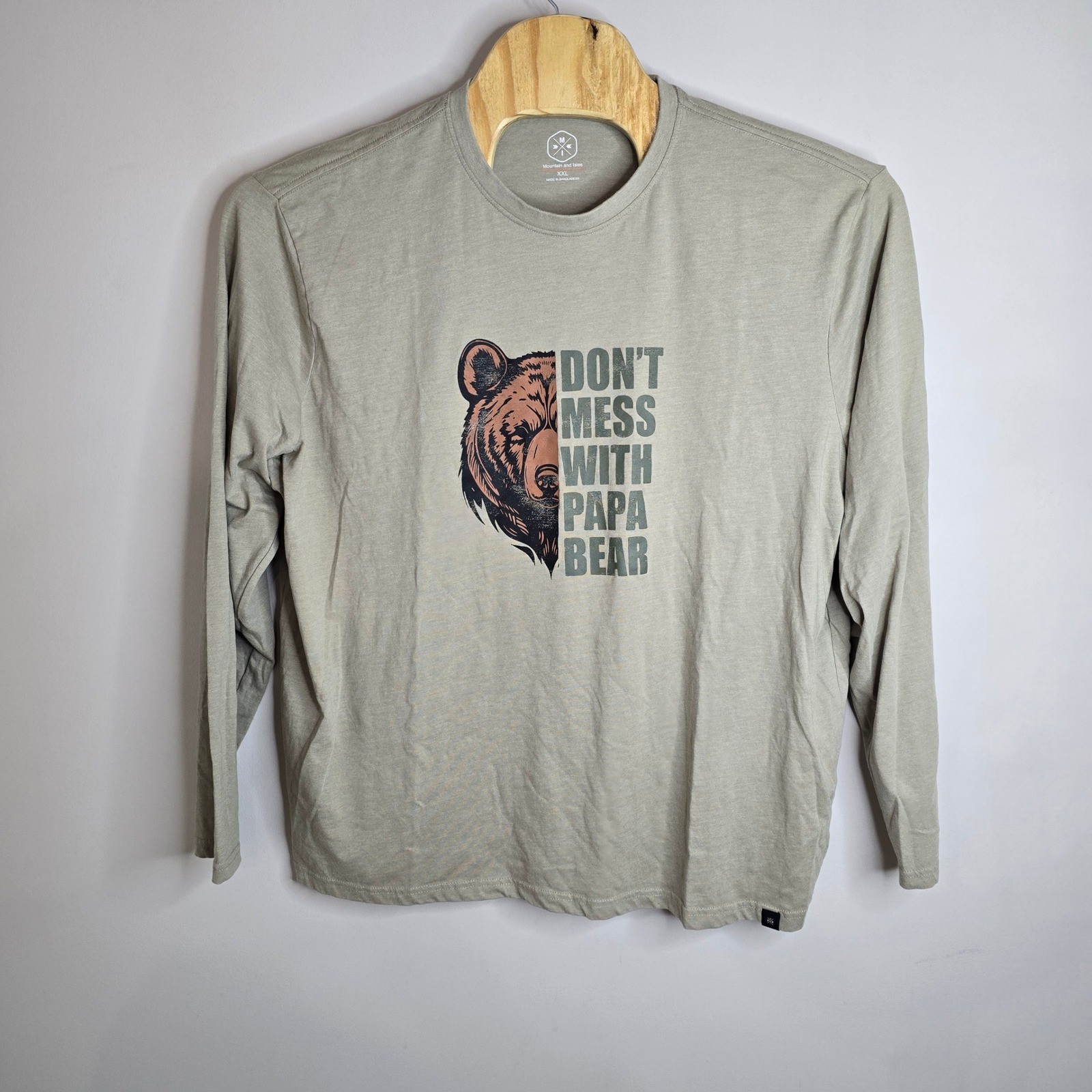 Mountain and Isles Mens XXL Papa Bear Graphic Long Sleeve T-Shirt Khaki Green gallery