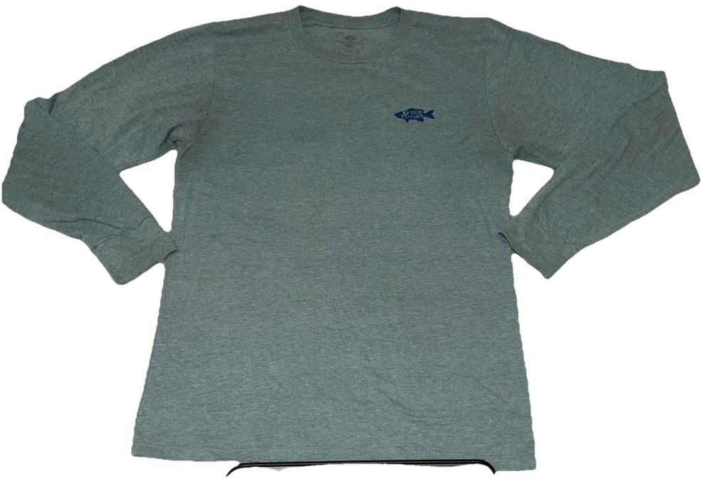 AFTCO Shirt S Small Blue/Green Fish Graphic Fishing Long Sleeve Dirty Looking