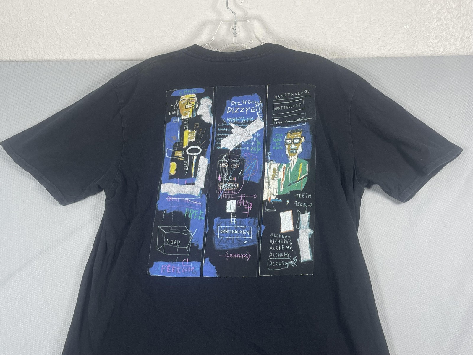 Basquiat T Shirt Mens Large Black Crown Logo Jazz Art Colorful Back Print gallery