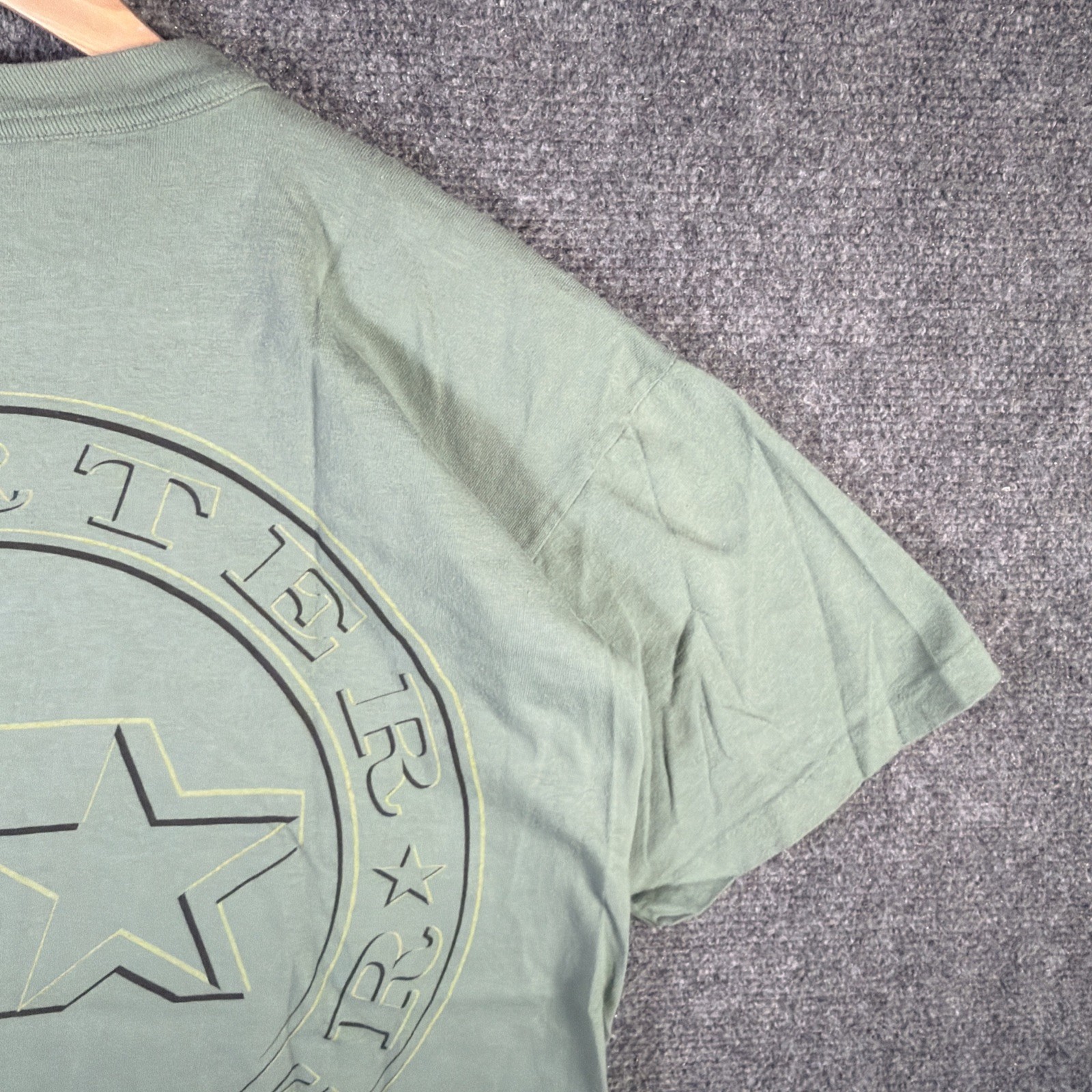 Vintage Starter Shirt Medium Green 90s USA Sage Big Print Sports Rare Star Logo gallery