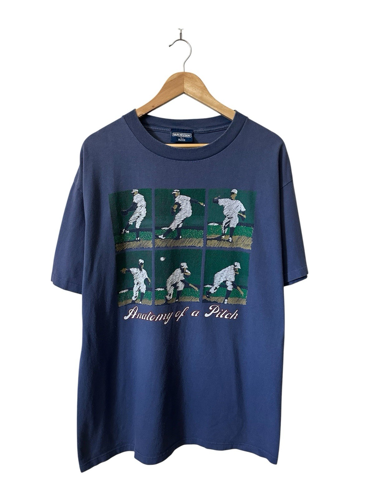 Vintage Anatomy of a Pitch Baseball T Shirt Men’s XL Blue 90’s USA gallery