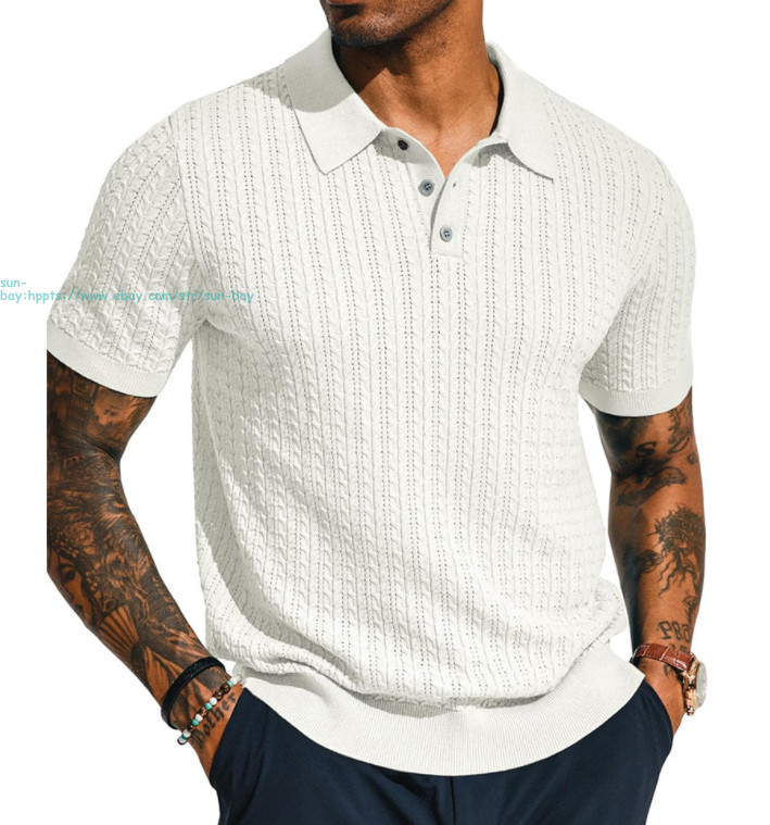 Mens Knit T-Shirt Short Sleeve Hollow Out Tops Summer Casual Knitted Shirts Gift gallery