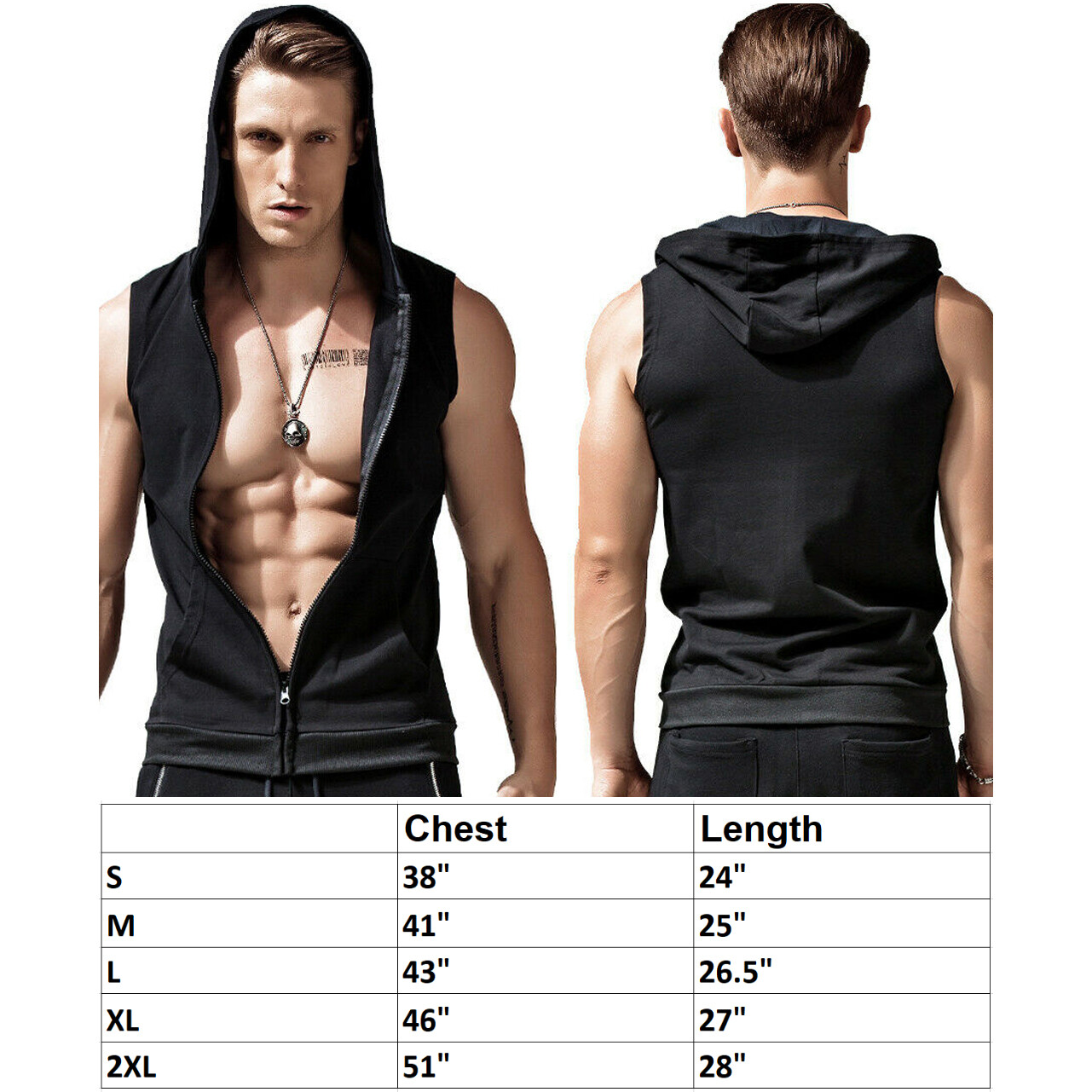 Sleeveless Zipper Hoodie Hooded Workout Men's Gym Bodybuilding Tank Top Vest gallery