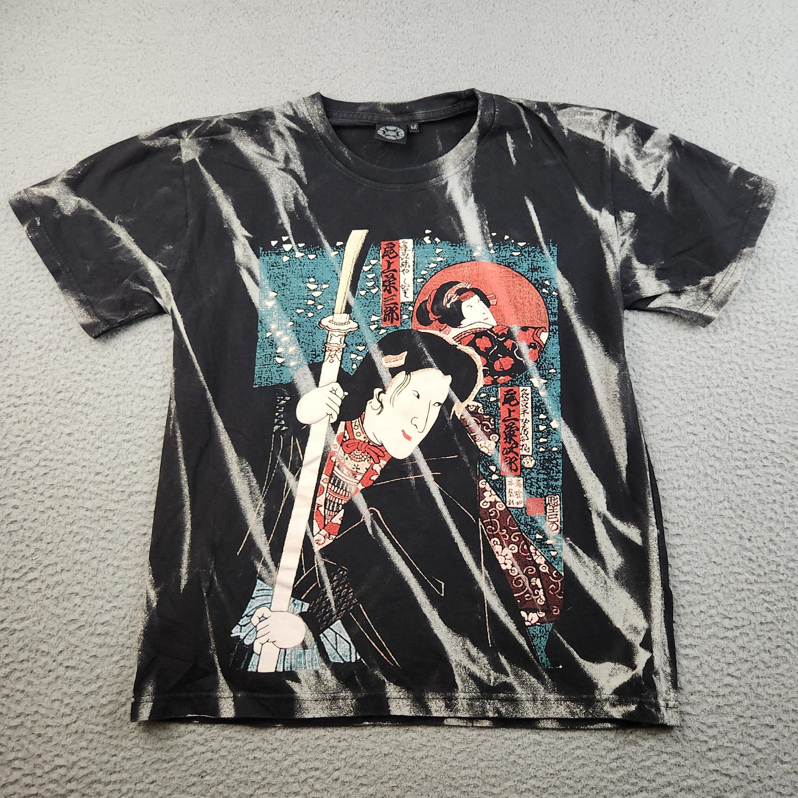 Samurai Ukiyo-e Shirt Mens Medium Black Tie Dye Japanese Art Graphic Tee gallery