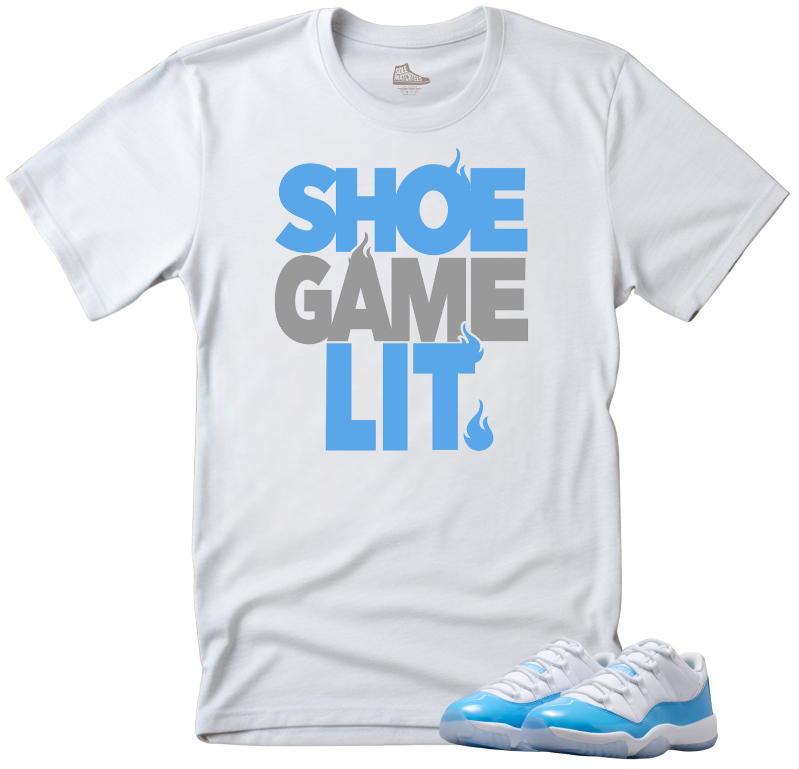 Shirt To Match Jordan 11 University Blue Low -SHOE GAME LIT Unisex White Tees
