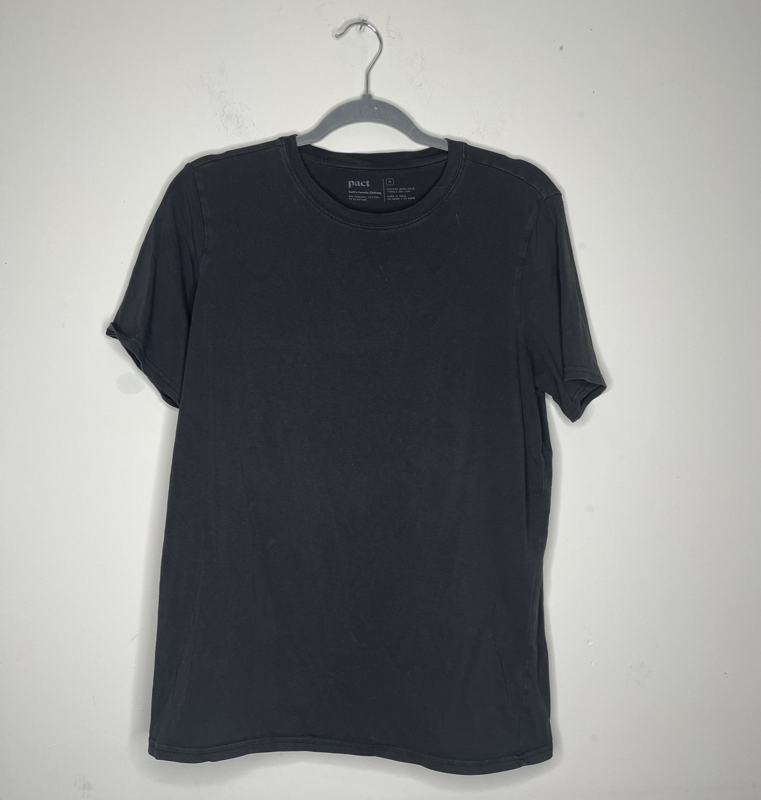Pact Shirt Mens Medium Black Organic Cotton Elastane Crew Neck Soft Tee T-Shirt