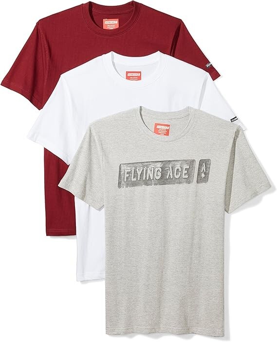 Flying Ace Men’s 3 Pack Jersey Crew Neck T-Shirt Grey Heather/Burg/Navy MED