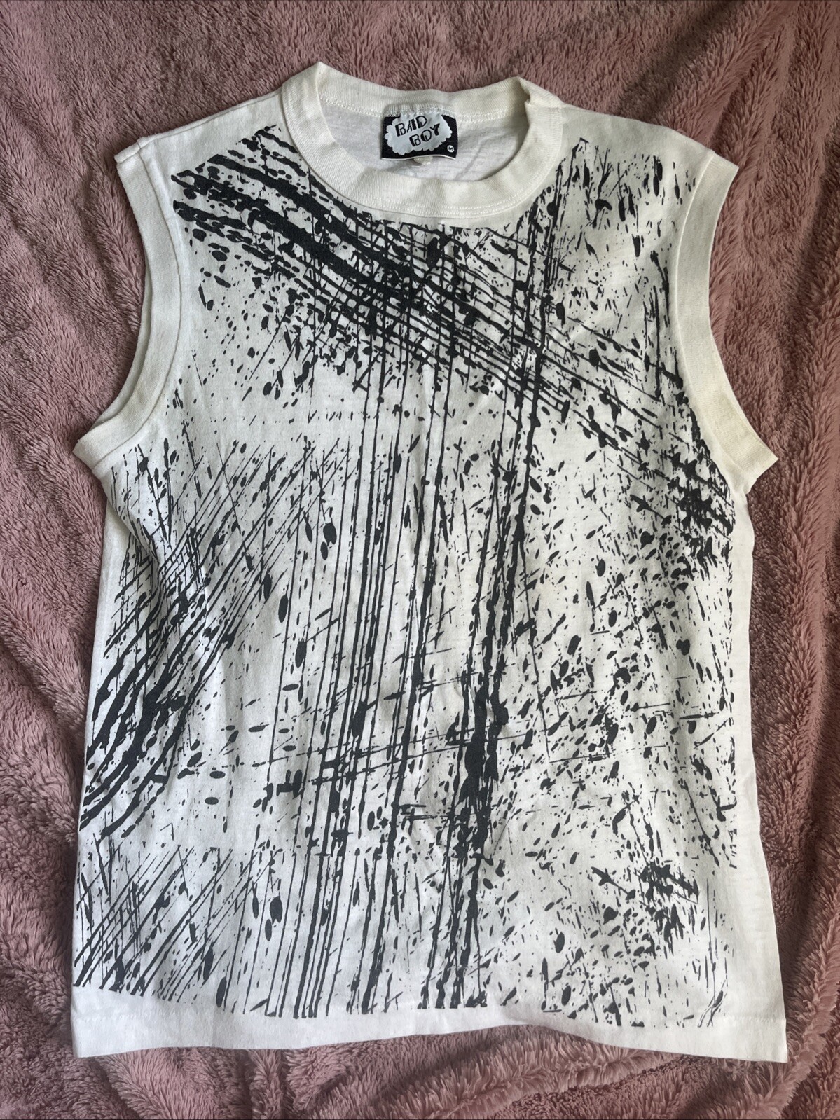 Y2K Men’s Tank Bad Boy Black And White Graphic Sheer