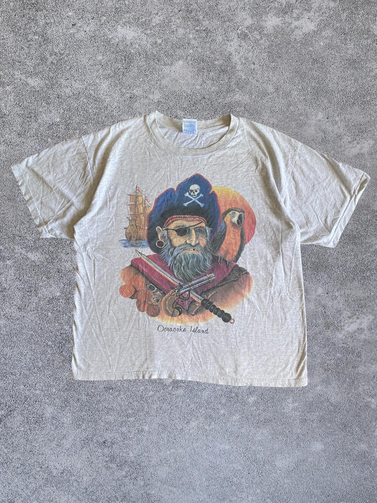 VTG Mens T Shirt XL Regular Gray Cotton Vintage Y2K Ocracoke Island Pirate