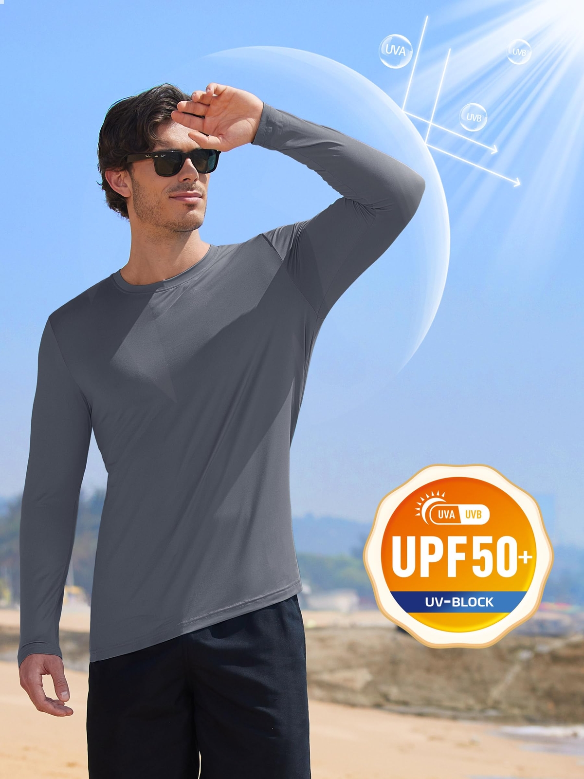 Mens UV Protection UPF 50+ Shirts Long Sleeve Sport Casual Workout Beach T-Shirt gallery