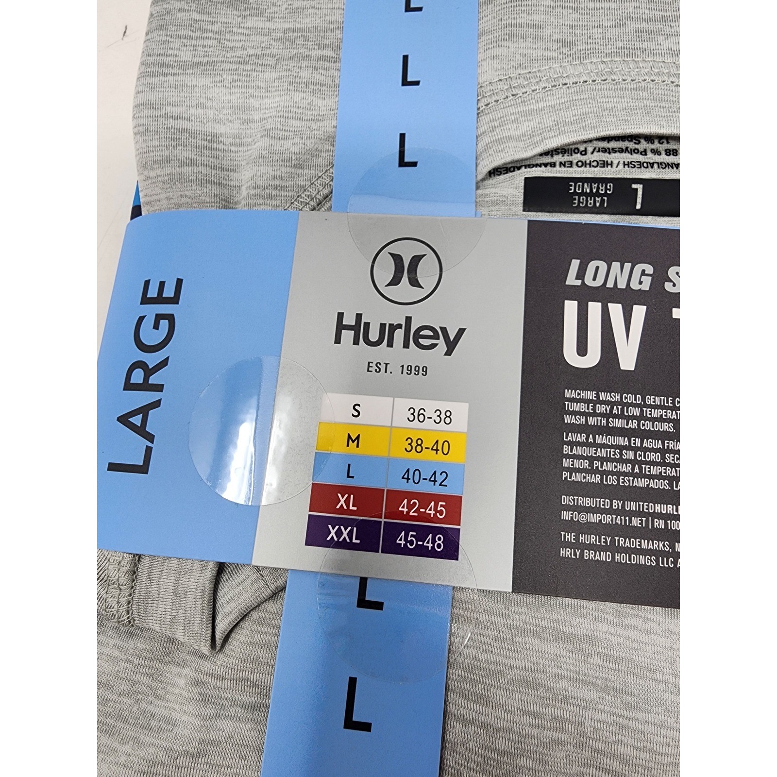 Hurley Mens UV Long Sleeve Tee Shirt Grey Poly Blend Athletic Workout Size Large gallery