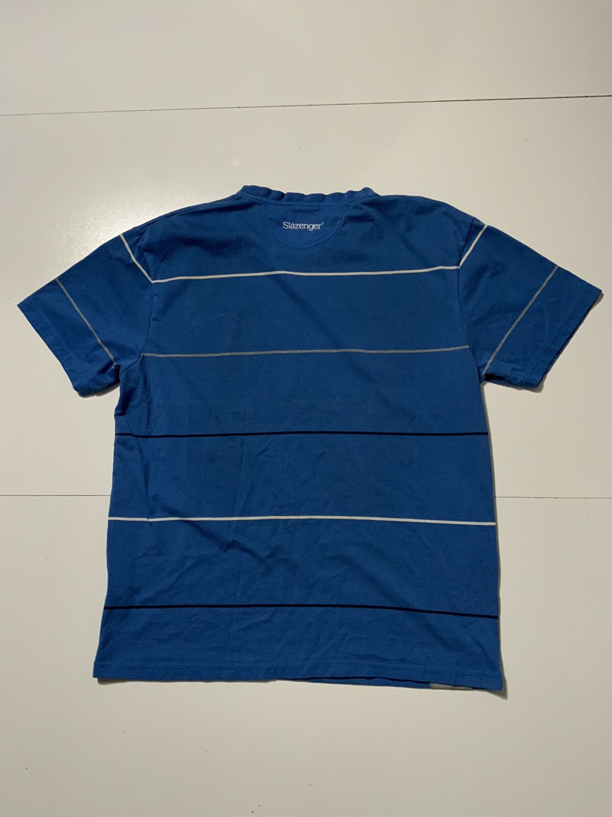 Vintage Slazenger Striped Blue Tennis Embroidered Logo S/S T-Shirt Sz. L gallery