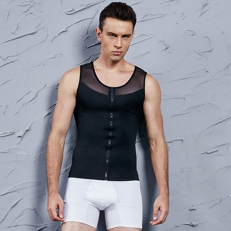 Men Compression Slimming Body Shaper Vest Sleeveless Zipper Undershirt Tank Top gallery