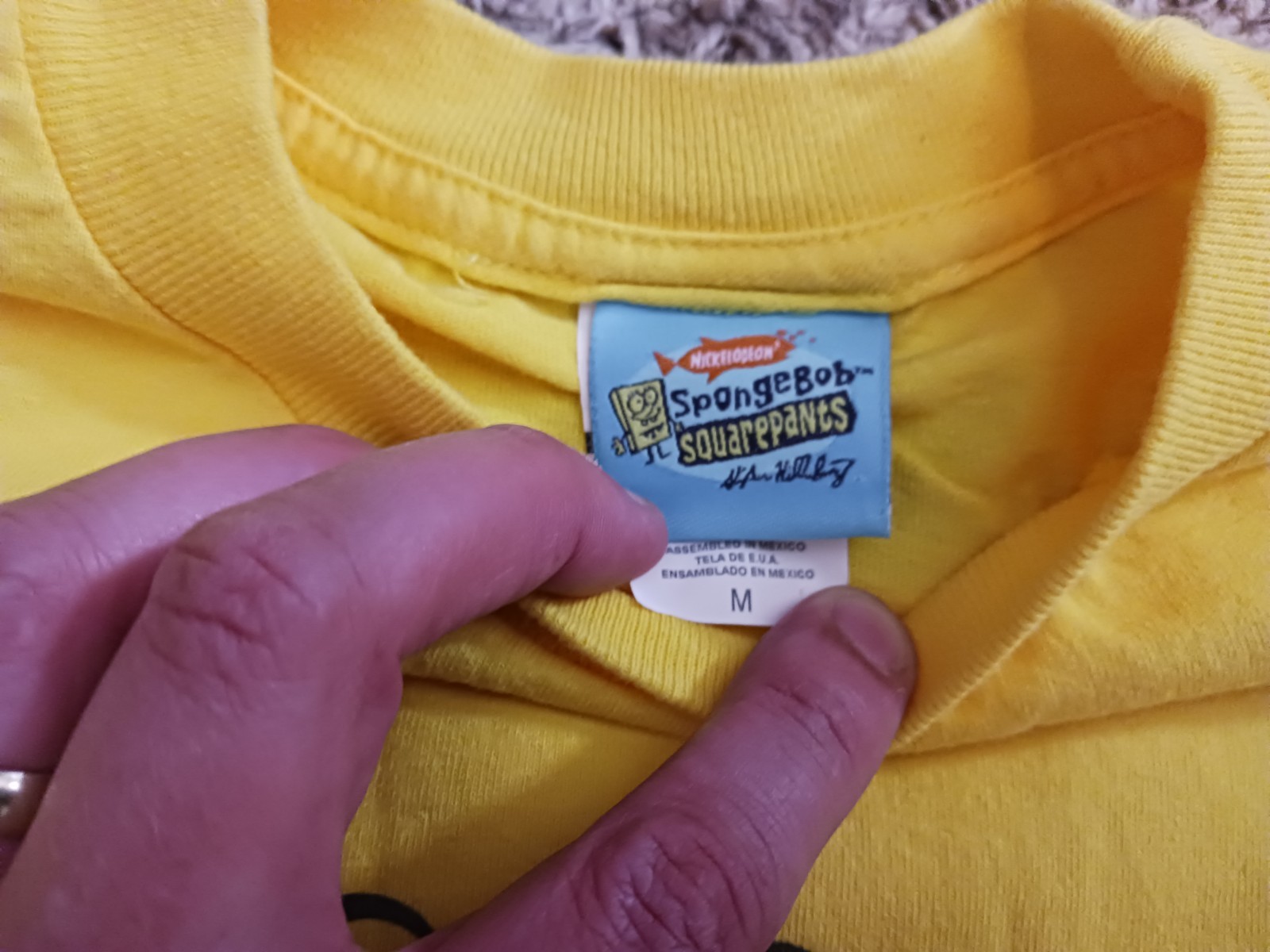 Vintage 2002 Nickelodeon SpongeBob SquarePants Nudie Pants Yellow TShirt Size M gallery