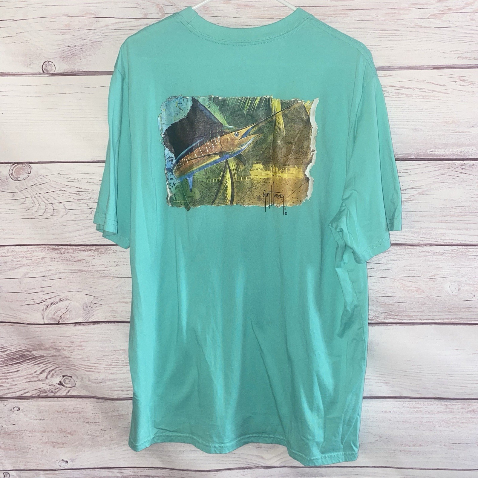 Guy Harvey Mens Marlin Fishing T Shirt Aqua XL Short Sleeve Graphic Tee Resort gallery