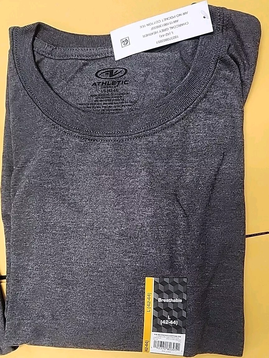 Athletic Works Men's Grey Heather Color Cotton Tee Large size, pack of 2 gallery