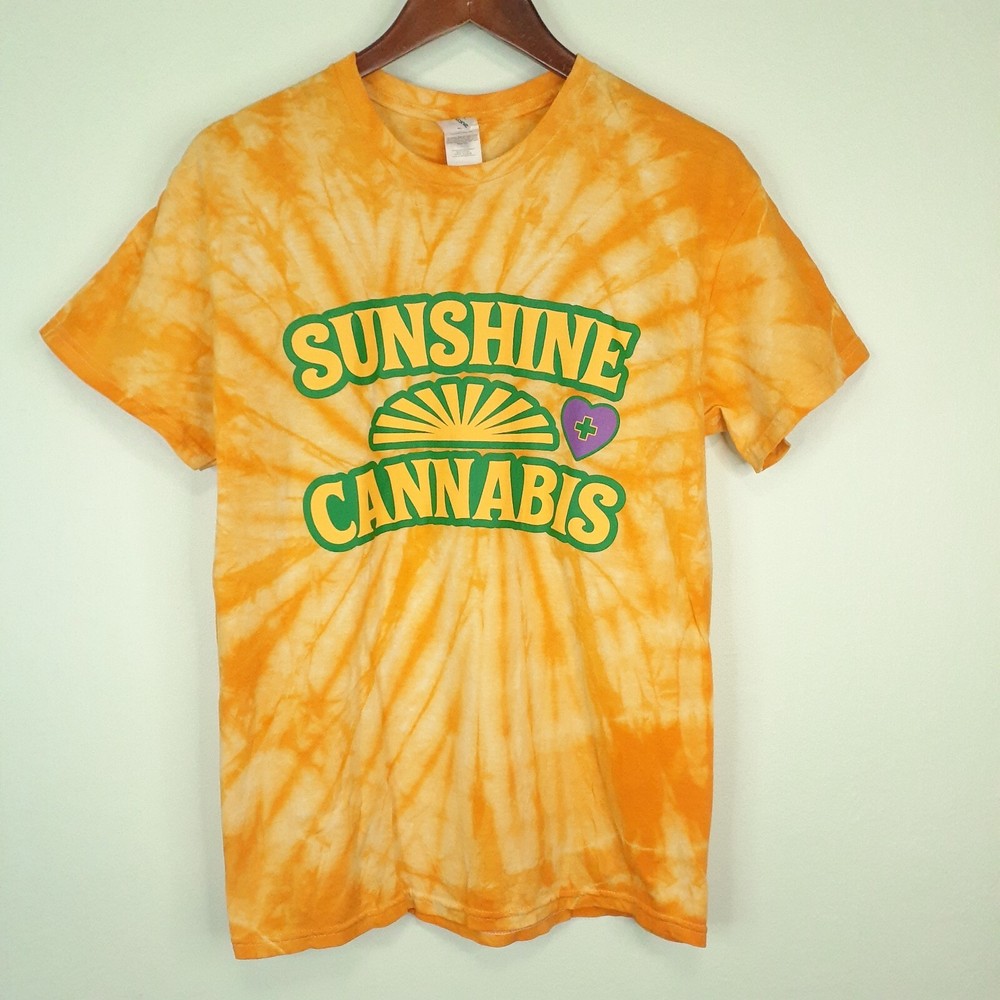 Sunshine Fam Double Sided Short Sleeve Tie Dye T Shirt Small Yellow Cotton