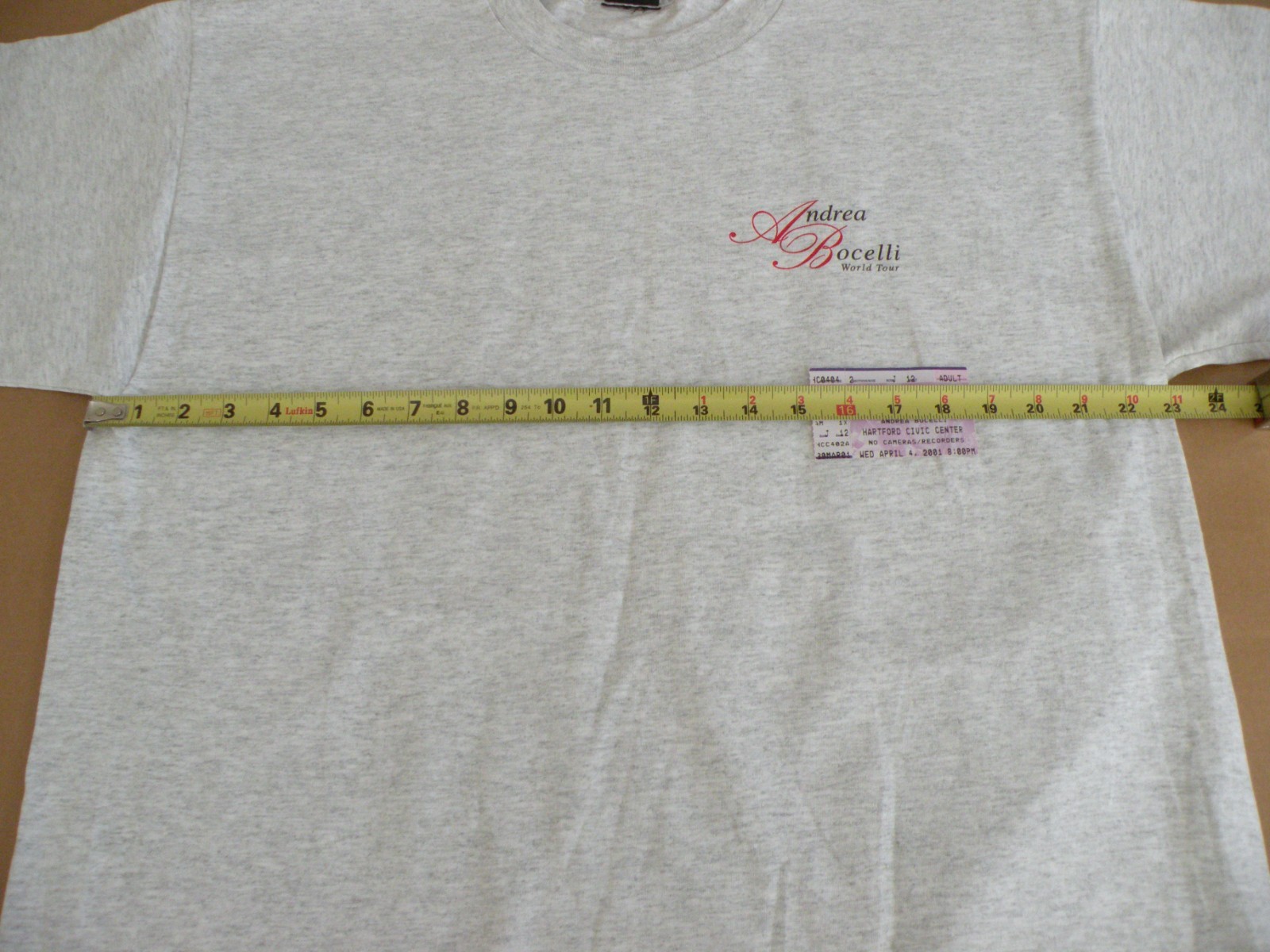 Andrea Bocelli Vintage 2001 World Tour Concert T-Shirt with Program and Ticket gallery
