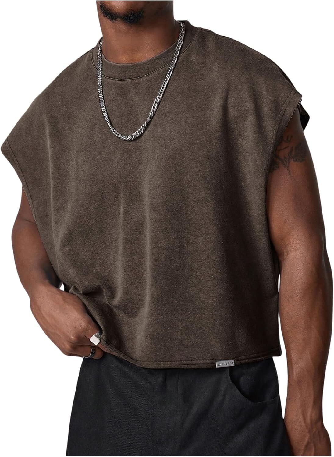Men's Cropped Vest Top Dolman Sleeve Loose Fit Knit Pullover Tank Breathable gallery
