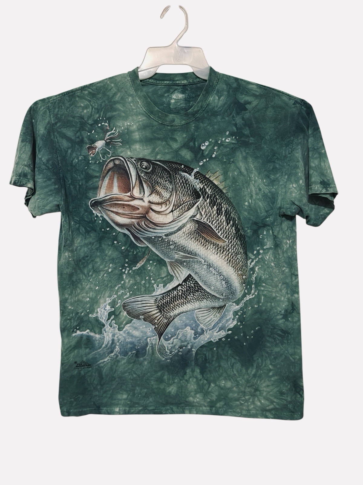 The Mountain Bass Fish Shirt Tie Dye Fishing Graphic Teal/Green Mens Size L gallery