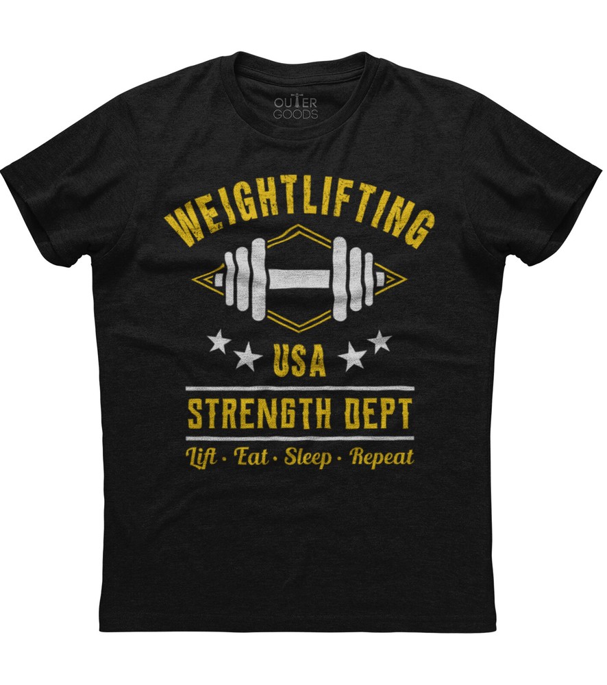 Weight Lifting USA Strength Dept Mens Short Sleeve New Cotton Black T-shirt