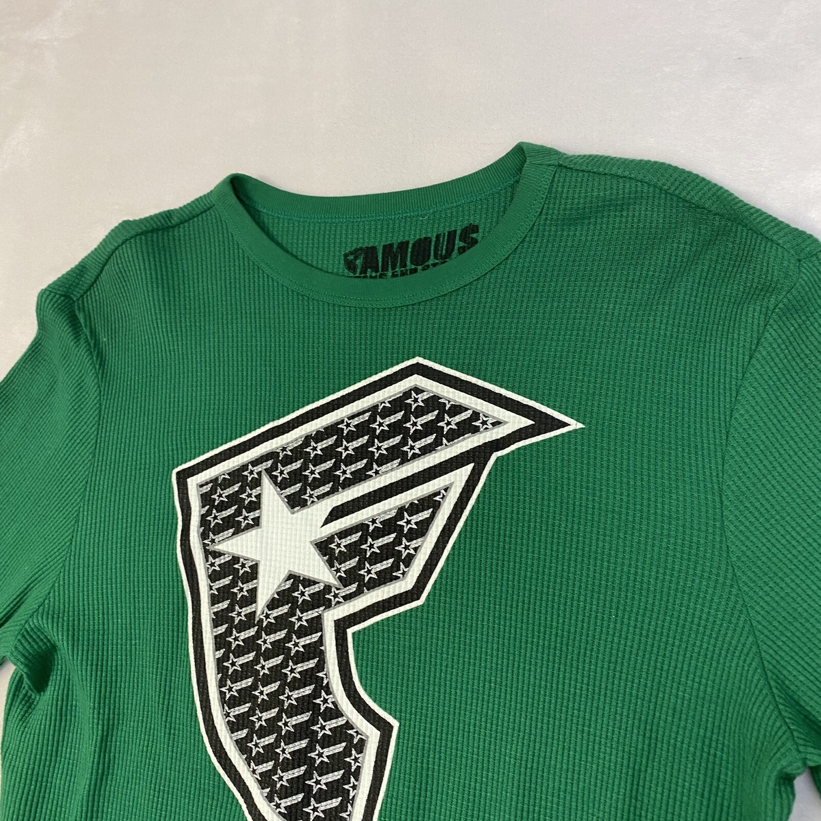 Famous Stars Straps Shirt Men's Large Green Thermal Waffle Knit Vintage Y2K gallery